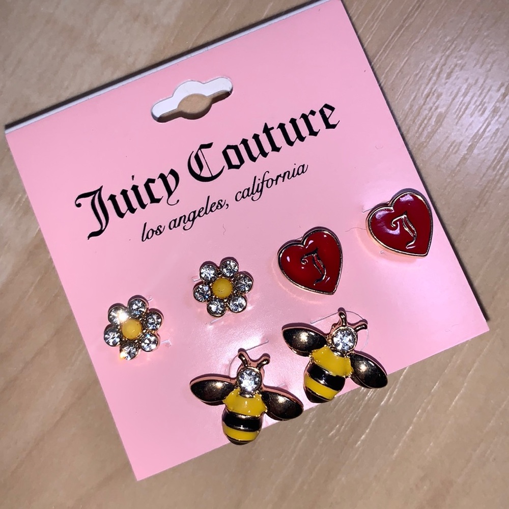 JUICY COUTURE 3 Pairs of Earrings - Flowers, Hearts and Bumblebees